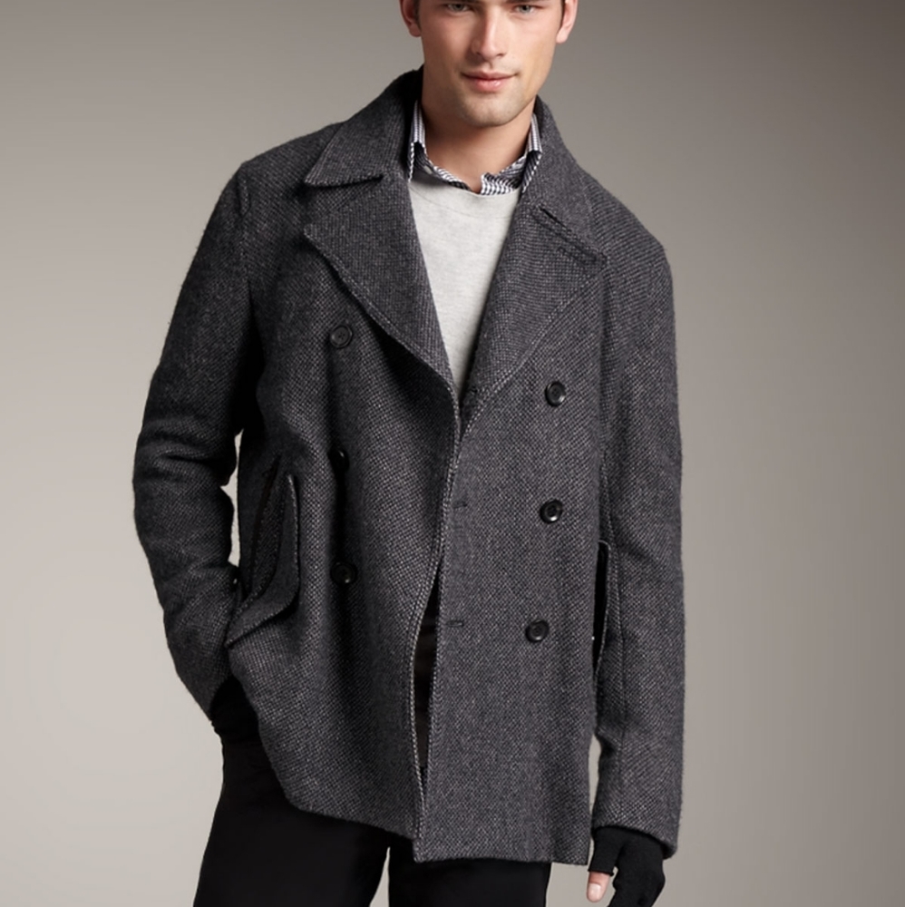 THEORY ☆ TWEED GRAY BLACK WINTER COAT JACKET Men's XXL - Picture 3 of 5